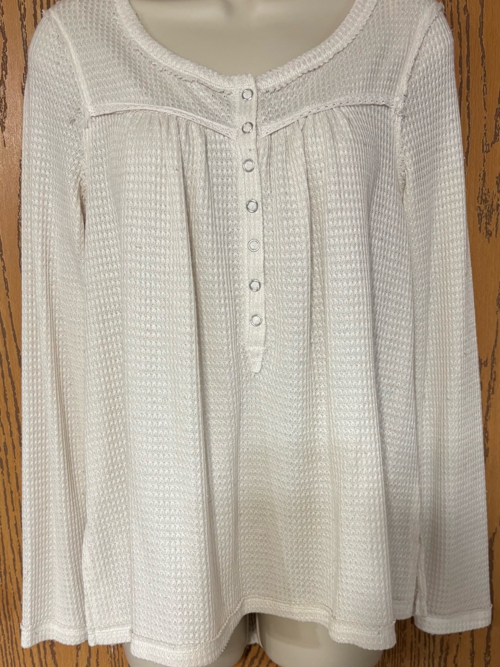 Knox Rose Cream Waffle-Knit Henley Long Sleeve Top